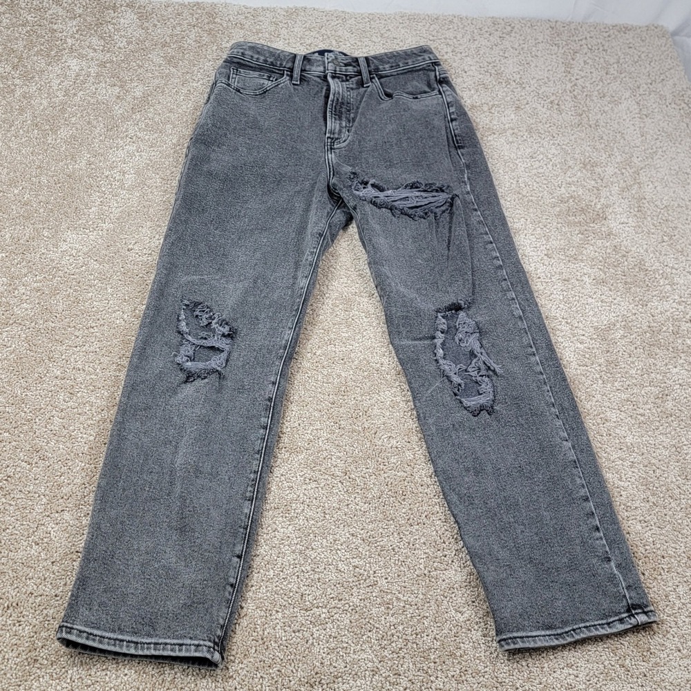 Hollister Ultra High Rise Straight Leg Distressed Black Wash Jeans W26 L27